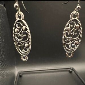 Intricate Silver Oval Earrings